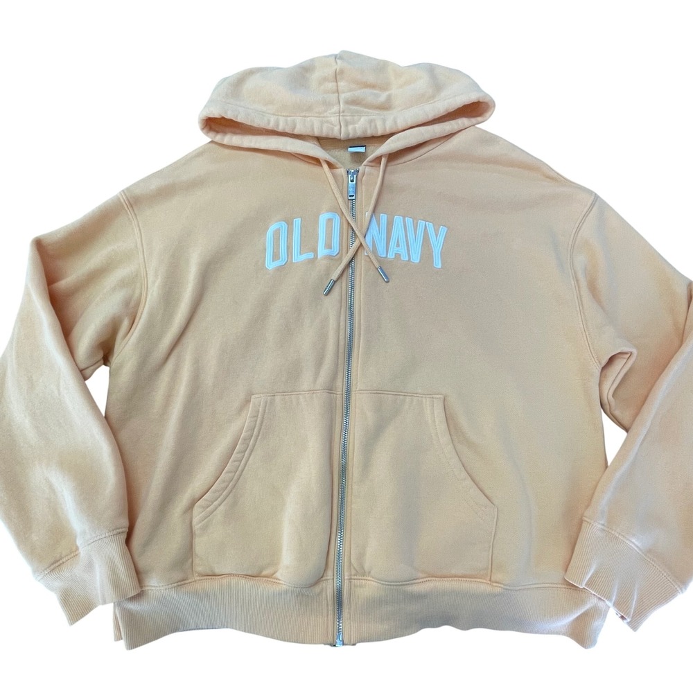 Old Navy Womens Peach Apricot Logo Zip Up Hoodie Sweatshirt Small